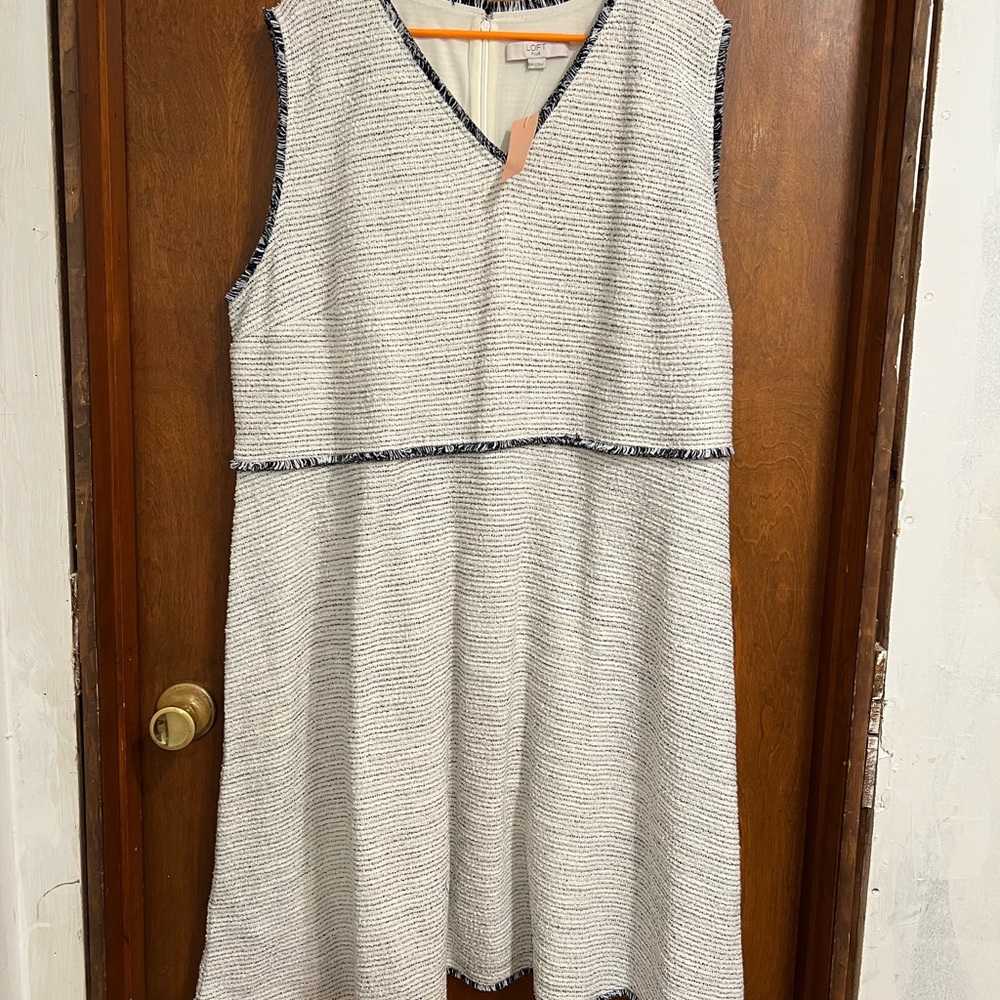 LOFT Black and White Textured Midi Dress